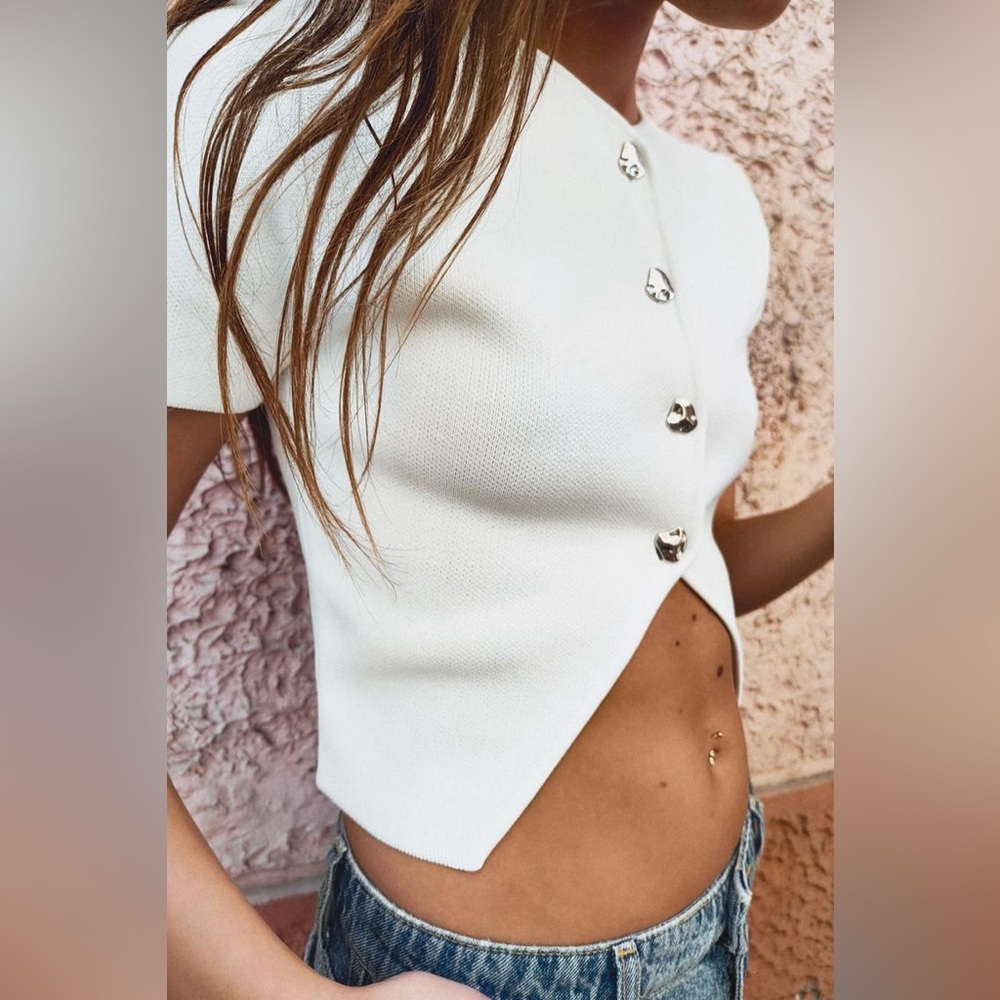 Off White Short Sleeves Cardigan Zara Sz S / perfect 🤍